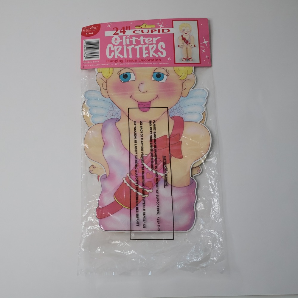 Vintage Eureka 24 Cupid Glitter Critters Hanging Tissue Valentine Decoration